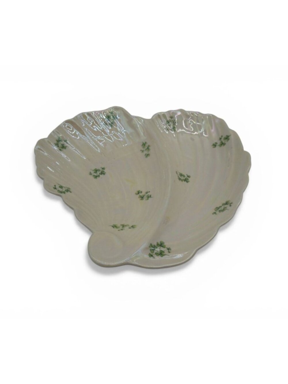 Royal Winton Grimwades Iridescent Divided Shell Dish Shamrock Vintage